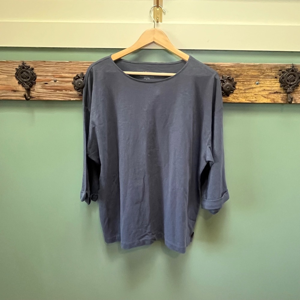 Pure Jill Perfectly Relaxed Top Womens Small Blue Organic Cotton 3/4 Sleeve Tee
